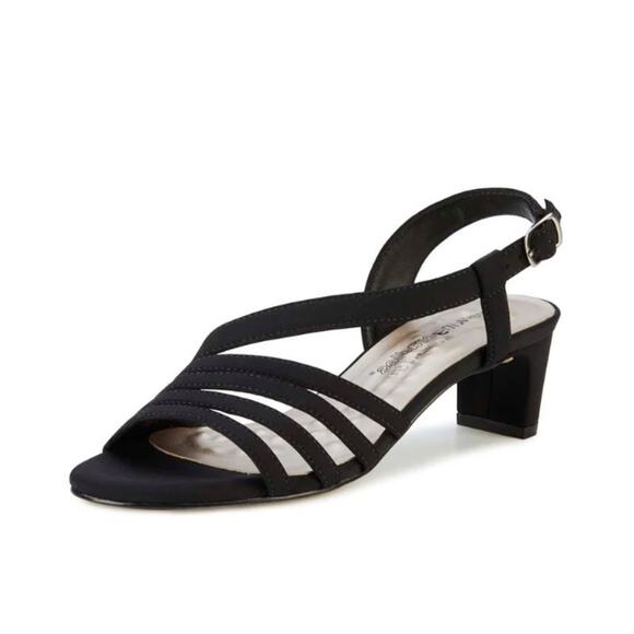 WALKING CRADLES Women's Lettie Dress Sandals US 6 Black Heel Fabric NWB - Picture 1 of 11